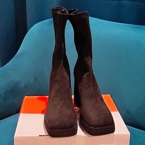 Black mid calf boots suede size 8